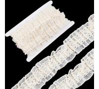 letsinstyle 5 Yards Double Edge Ruffle Ribbon, 1.96 Inch Chiffon Fabric Wave Edge Trim, Vintage Beige Embroidered Pleated Ribbon for Clothes Dresses Craft Bag Gift Package Bouquet