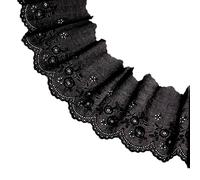 letsinstyle 5 Yards Embroidery Eyelet Lace Trim, Black Cotton Flower Ruffle Laces Ribbon, Floral Embroidered Wavy Edge Trimming for Sewing Crafts Costume Cosplay Dress Skirt Tablecloth Curtain
