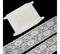 letsinstyle 5 Yards Ivory Stretch Lace Ribbon, 5.9 Inch Elastic Floral Pattern Fabric Trim, Embroidered Tulle Crochet Sewing Trim for Bridal Wedding Decorations Sewing and DIY Crafts