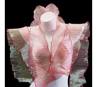 letsinstyle 5 Yards Red Iridescent Ruffle Chiffon Ribbon, 4.72 Inch Pleated Organza Ribbon Gradient Lotus Leaf Trim, Jellyfish Lace Trimming for Decoration Craft Sewing