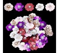 letsinstyle 50 Pcs Flower Assorted Beaded Patches, 1.2" Petals Flower Rhinestone Sequins Patch, Embroidery Sew on Applique for DIY Garment Accessory Cloth Decor