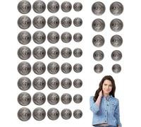 letsinstyle 50 PCS Metal Vintage Blazer Buttons, 4-Hole Black Metal Badge Button with Shank, Antique Sewing Set for Blazer Suits Coats Uniform and Jacket（15mm 18mm 20mm 23mm 25mm）