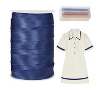 letsinstyle 50 Yards 1 Inch Satin Bias Tape Navy Blue Wide Fold Tapes, Double Fold Bias, Binding Tape DIY Garment Accessories for Sewing Hemming Seaming Piping Quilting