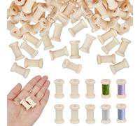 letsinstyle 50Pcs 0.63 x 1.06 Inch Natural Wood Thread Bobbin, Wooden Spools Unfinished Wood Textile Spool, Wire Weaving Bobbins for Crafts DIY Art Embroidery Sewing Thread Twine