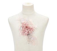 letsinstyle 6.3 x 9.4 Inch 3D Embroidered Flower Beaded Applique, Rhinestone Sequins Lace Beaded Appliques, Sewing Floral Collar Patches for Wedding DIY Crafts, Neckline (Pink)