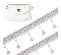 letsinstyle 6 Yards Gray Braid Hanging Ball Tassel Fringe Trims, Polyester Ribbon Knitting Tassel Fringing Trimmings, Craft Sewing Accessory for Curtain Tablecloth Home Decoration