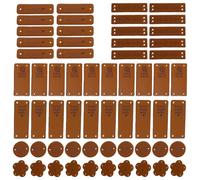 letsinstyle 60 Pcs Brown Handmade Leatherette Hat Tags with Holes, Rectangle Circle Flower Laser Engraving Faux Leather Labels, Square Rustic Label for Custom Name Knitting Bags