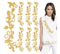 letsinstyle 8 PCS Metallic Leaves Embroidered Iron on Patch, Golden Flower Embroidery Patches, Sewing Accessories Embellishment for Clothing Repair and DIY Sewing Craft Decor