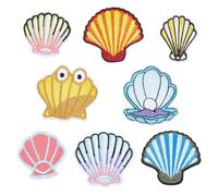letsinstyle 8 Pcs Seashell Embroidery Patch, 8 Styles Ocean Animals Iron on Patches, Colorful Sea Life Repairing Sewing Appliques for Clothes Dress Hats DIY Making Sewing Craft