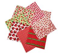letsinstyle 8 Pcs Strawberry Quilting Fabric Bundle, 19.7" x 17.7" / 50 x 45 cm Plaid Fat Quarters Fabrics, Fruit Precut Printed Sheet Patchwork for Fabric Book Headband Stationery Pouch