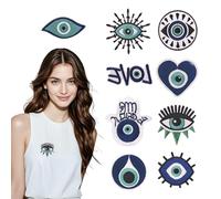 letsinstyle 9 PCS Blue Devil's Eye Embroidered Iron On Patch, Cartoon Evil Eye Embroidery Appliques, Polyester Applique for Sewing DIY Craft Clothing Jacket Jeans Backpack Hat Decoration