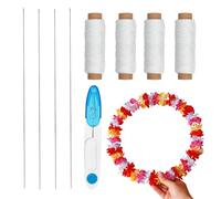 letsinstyle 9 Pcs Lei Needle Twine Kit, 4 Pcs 14 Inch Stainless Steel Bead Stitch Craft Needle, 4 Rolls Twine and 1 Sewing Scissors for DIY Graduation Hawaiian Flower