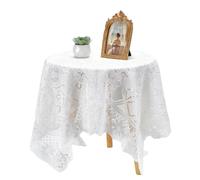 letsinstyle Small Square Tablecloth, Lace Tableclothes, 35" x 35", White | Vintage Crochet Tablecloth, Polyester Table Cover, Dustproof Table Protector for Outdoor Tea Party Reception Dinner Decor