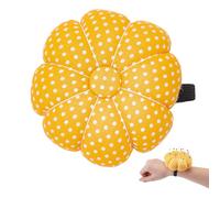 letsinstyle Wrist Pin Cushions with Elastic Strap， 3.54 x 1.25 Inch Pumpkin Shaped Needle Cushions， Yellow Needlework Wristband Pincushions for Needlework or DIY Crafts