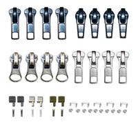 letsinstyle Zipper Repair Kit: 16 Pcs Metal Sliders with Pulls, 10 Pcs U-Shaped Top Stopper, 5 Pcs Corner Bottom Stopper, 6 Sets Retainer Boxes and Insertion Pins for Luggage Bags Jackets
