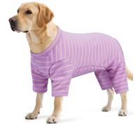 LETSQK Striped Dog Pajamas - Pijamas for Small to Large Dogs, Fleece Shedding Suit, Stretchy & Machine-Washable Pjs, Belly Cut for Males, Great for Surgery & Cold Weather, Purple 4XL