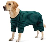 LETSQK Striped Dog Pajamas - Pijamas for Small to Large Dogs, Fleece Shedding Suit, Stretchy & Machine-Washable Pjs, Belly Cut for Males, Great for Surgery & Cold Weather, Green 4XL
