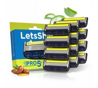 LetsShave Pro 5 Plus Manual Shaving Razor Blades Refills (Cartridge), Pack of 12, World's First Curved Blade with Vitamin E & Argan Oil Lubricating Strip, Blades for Men