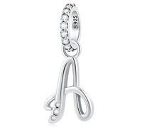 Letter A Charms Alphabet Pendant, 925 Sterling Silver Initial a Dangle CZ Bead fit Pandora Anniversary Bracelet con Letra, Gifts for Aunt/Mothers Day/August Birthday/Auntie