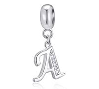 Letter A Charms Initial A Alphable Pendant Beads, 925 Sterling Silver Letra Charm Dangle with Clear CZ, fit Pandora Anniversary Bracelet/Necklace, Gifts for Aunt/Auntie/August
