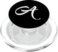 Letter A Cursive Script Monogram White Black Script Capital PopSockets PopGrip for MagSafe