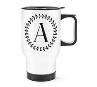 Letter A Floral Wreath Alphabet Travel Mug Cup with Handle