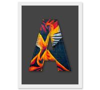 Letter A Phoenix Rising Orange Decorative Graffiti Mural Alphabet Initial Stencil Artwork Framed Wall Art Print A4 Artery8 White One Size