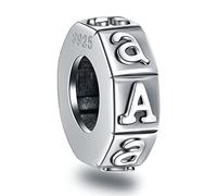 Letter A Spacer Charms, Initial A Alphabet A-Z Rubber Stopper Beadas in Antique 925 Sterling Silver, fits Pandora DIY Bracelet Bangle, Personalized Gift for Auntie/Anniversary/Valentine's Day