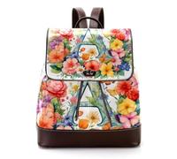 Letter a Surrounded by Flowers Butterflies Watercolor Pattern PU Leather Backpack Purse for Adult, Fashion Unisex College Students Satchel Schoolbag