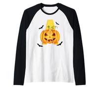 Letter A Yellow On Pumpkin Halloween Costume Party Raglan Baseball Tee