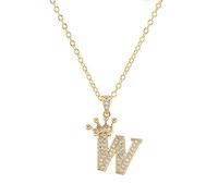 Letter A-Z pendant necklace Crown letter pendant Charming initials chain necklace, inlaid crystal letter necklace, Metal, metal
