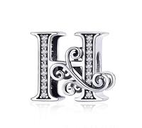 Letter Alphabet Charm 925 Sterling Silver H Charms Word Charm Anniversary Charm for Pandora Charm Bracelet (H)