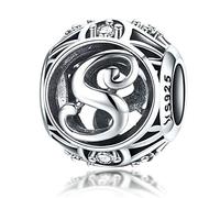 Letter Alphabet Charm 925 Sterling Silver Letter Beads Initial A-Z Alphabet Charms for Bracelets,Compatible with Pandora,European Charm Bracelet Bead (S)