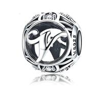 Letter Alphabet Charm 925 Sterling Silver Letter Beads Initial A-Z Alphabet Charms for Bracelets,Compatible with Pandora,European Charm Bracelet Bead (V)