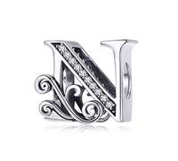 Letter Alphabet Charm 925 Sterling Silver N Charms Word Charm Anniversary Charm for Pandora Charm Bracelet (N)