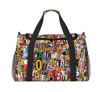 Letter and number Print Travel Duffle Bag Large Capacity Tote Stylish Weekender Bag for Outdoor Activities, Black, One Size