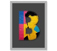 Letter B Bright Abstract Face Yellow Decorative Graffiti Mural Alphabet Initial Stencil Artwork Framed Wall Art Print A4 Artery8 Light Grey One Size