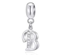 Letter B Charms Initial B Alphable Pendant Beads, 925 Sterling Silver Letra Charm Dangle with Clear CZ, fit Pandora Birthday Bracelet, Gifts for Boyfriend/Bride/Back to School/Baby Boy