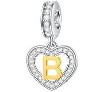 Letter B Charms Initial Necklace Pendant, 18K Gold Letra b, 925 Sterling Silver Heart Alphabet Dangle Beads, fit Pandora Bday Bracelet, Gifts for Brother/Boy Birthday/Bridal/BFF