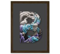 Letter B Crazy Panda Black White NYC Decorative Graffiti Mural Alphabet Initial Stencil Artwork Framed Wall Art Print A4 Artery8 Brown One Size