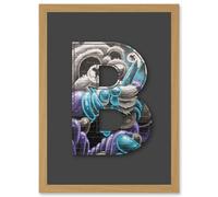 Letter B Crazy Panda Black White NYC Decorative Graffiti Mural Alphabet Initial Stencil Artwork Framed Wall Art Print A4 Artery8 Light Oak One Size