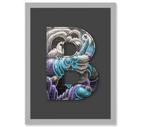 Letter B Crazy Panda Black White NYC Decorative Graffiti Mural Alphabet Initial Stencil Artwork Framed Wall Art Print A4 Artery8 Light Grey One Size