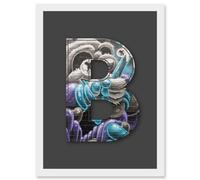 Letter B Crazy Panda Black White NYC Decorative Graffiti Mural Alphabet Initial Stencil Artwork Framed Wall Art Print A4 Artery8 White One Size