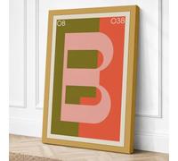 Letter B in Pink Geometric Canvas Wall Art Print 24x16 Inch (61 x 41 cm)