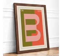 Letter B in Pink Geometric Framed Wall Art Print A2 (59.4×42cm) Walnut, Wall Decor for Living Room, Bedroom, Office & Home, Ready to Hang, Art Gift
