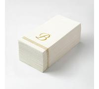Letter B Linen-Feel Guest Towel Napkins, Gold Letter B, Cursive Font, Disposable Airlaid White Paper Napkins For Dinner Party Tables, Weddings, and Bathrooms, 50-pack, 4 x 8.5 inch (Cursive)