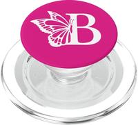 Letter B Name Initial Butterfly Alphabet White Pink Monogram PopSockets PopGrip for MagSafe