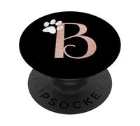 Letter B rose pink, cat, dog paw monogram, initial B PopSockets PopGrip: Swappable Grip for Phones & Tablets PopSockets Adhesive PopGrip
