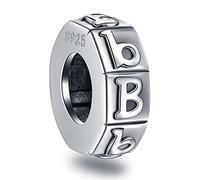 Letter B Spacer Charms, Initial B Alphabet Rubber Stopper Beads in Vintage 925 Sterling Silver, fits Pandora Charm Bracelet Bangle, Personalized Gift for Baby/Boy/Birthday