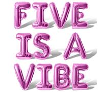 Letter Balloons - FIVE IS A VIBE 16" Inch Alphabet Letters Foil Mylar Balloon 5th Birthday Party Banner (Pink)